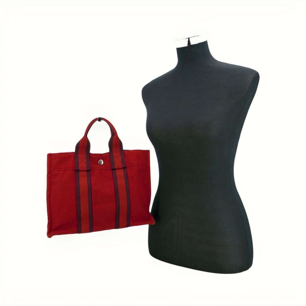 Hermes Tote Bag Vintage Fourre-Tout Red Cotton Good - Back View
