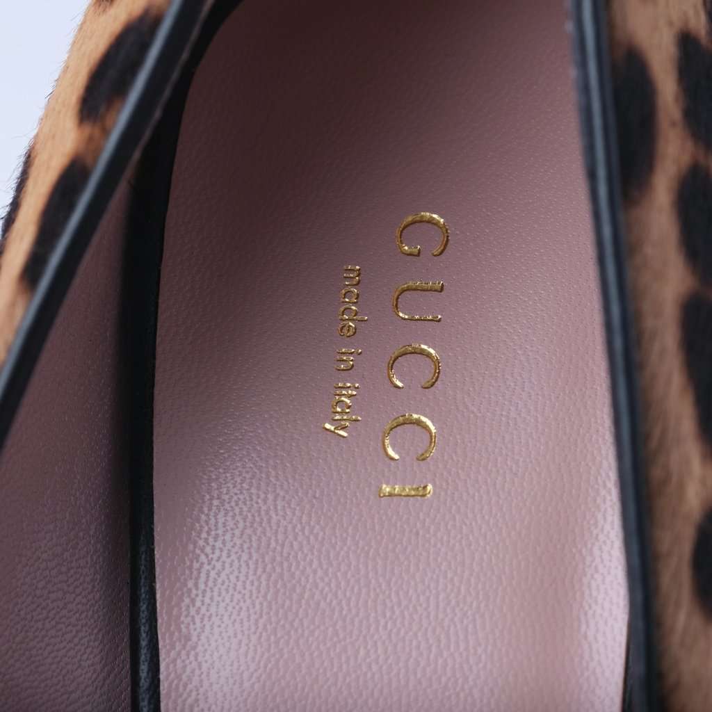 Gucci Two-Tone Leopard Print Pony Hair Wedge Pumps - '00s Black Leather Good - Box View