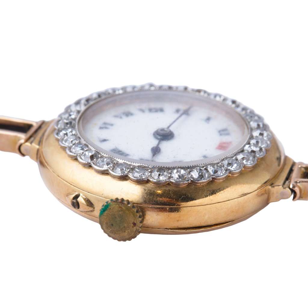Unsigned Early 20th Century Diamond-Set Bracelet Watch 18K Gold, London Import Marks, circa 1912 Gold Good - Inside View