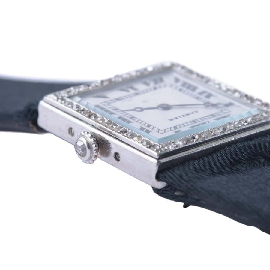 Cartier Art Déco Diamond & Onyx Wristwatch in Platinum and Gold, Circa 1925 Gold Leather Good - Back View