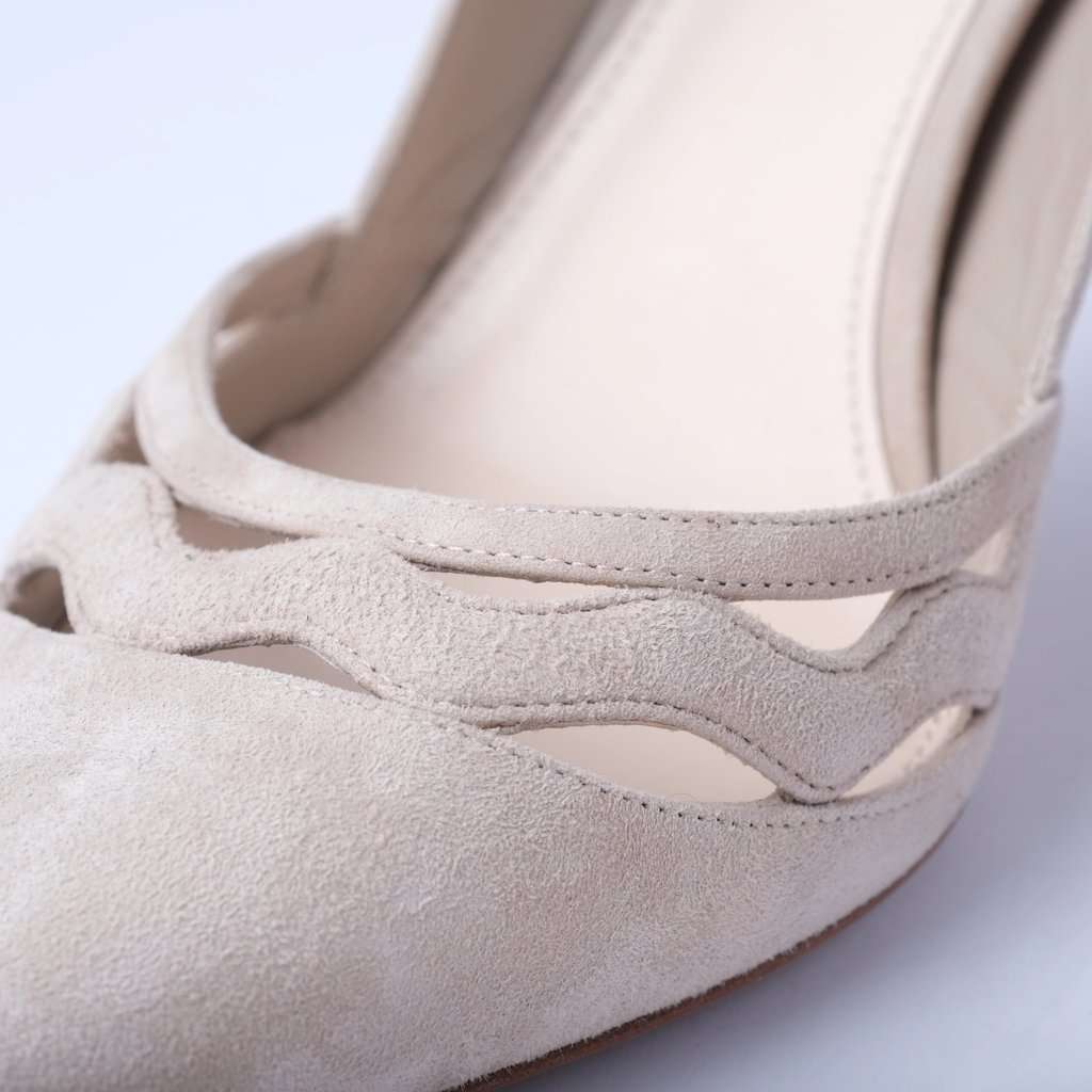 Prada Suede Wave Cut-Out Pumps - '10s Beige Suede Good - Box View