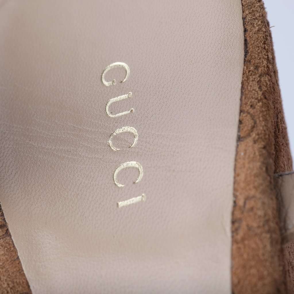 Gucci Suede & Guccissima Cork Hollie Wedge Sandals - '10s Beige Suede Good - Box View