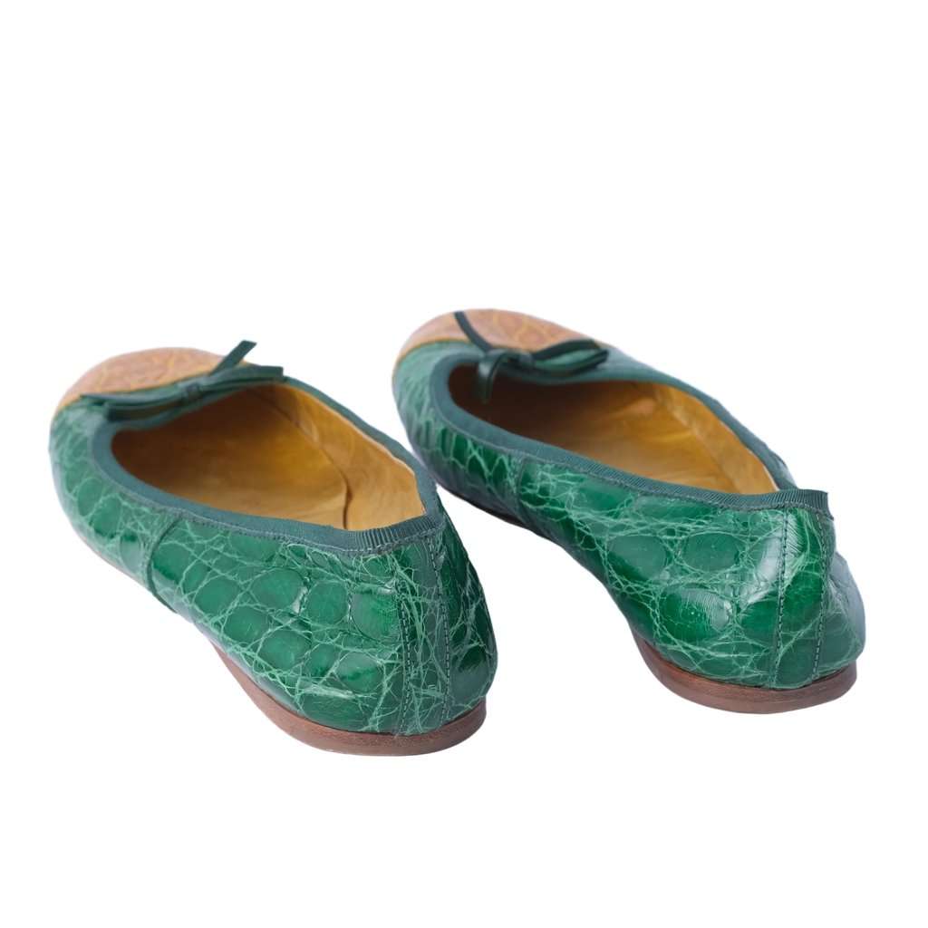 Prada Exotic Crocodile Ballet Flats Ballerina - '10s Green Leather Good - Back View