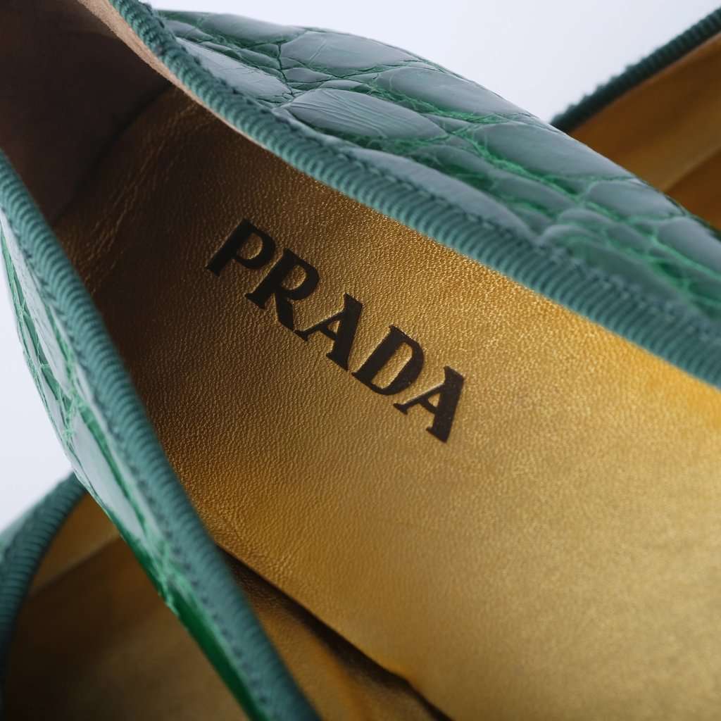 Prada Exotic Crocodile Ballet Flats Ballerina - '10s Green Leather Good - Box View