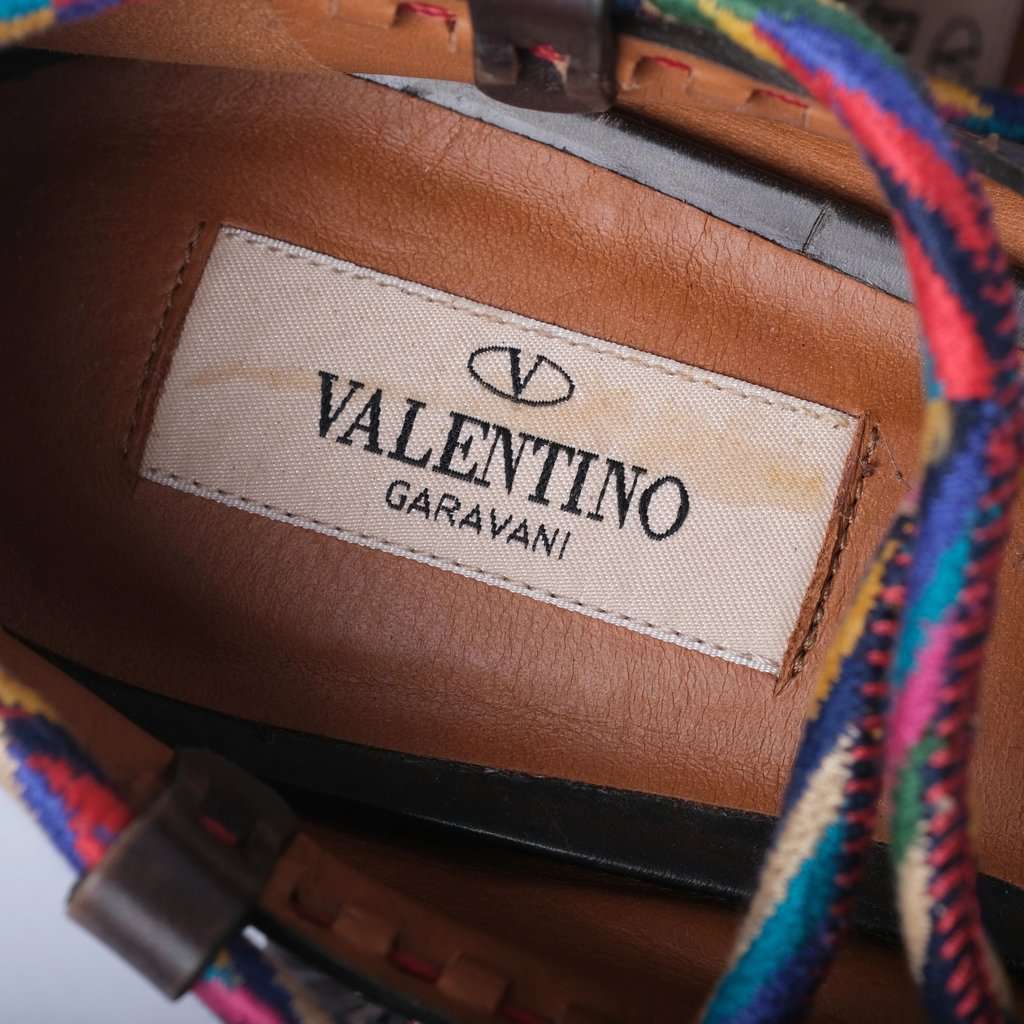 Valentino Garavani Printed Leather Wrap Ballet Flats in Brown - '10s Brown Leather Good - Model View