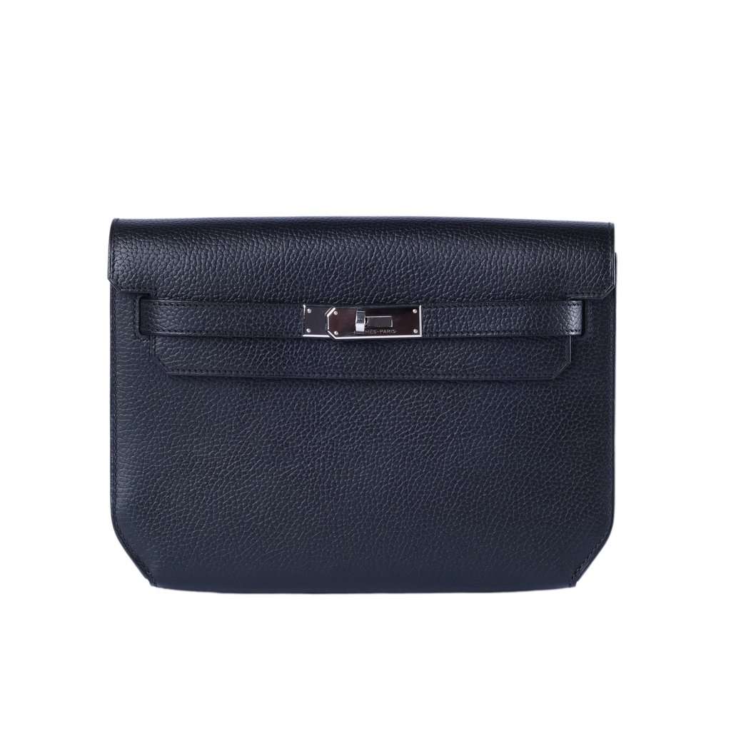 Hermès Kelly Dépêches 25 Noir Galop d’Hermès Palladium Hardware - '20s Black Leather Good - Front View