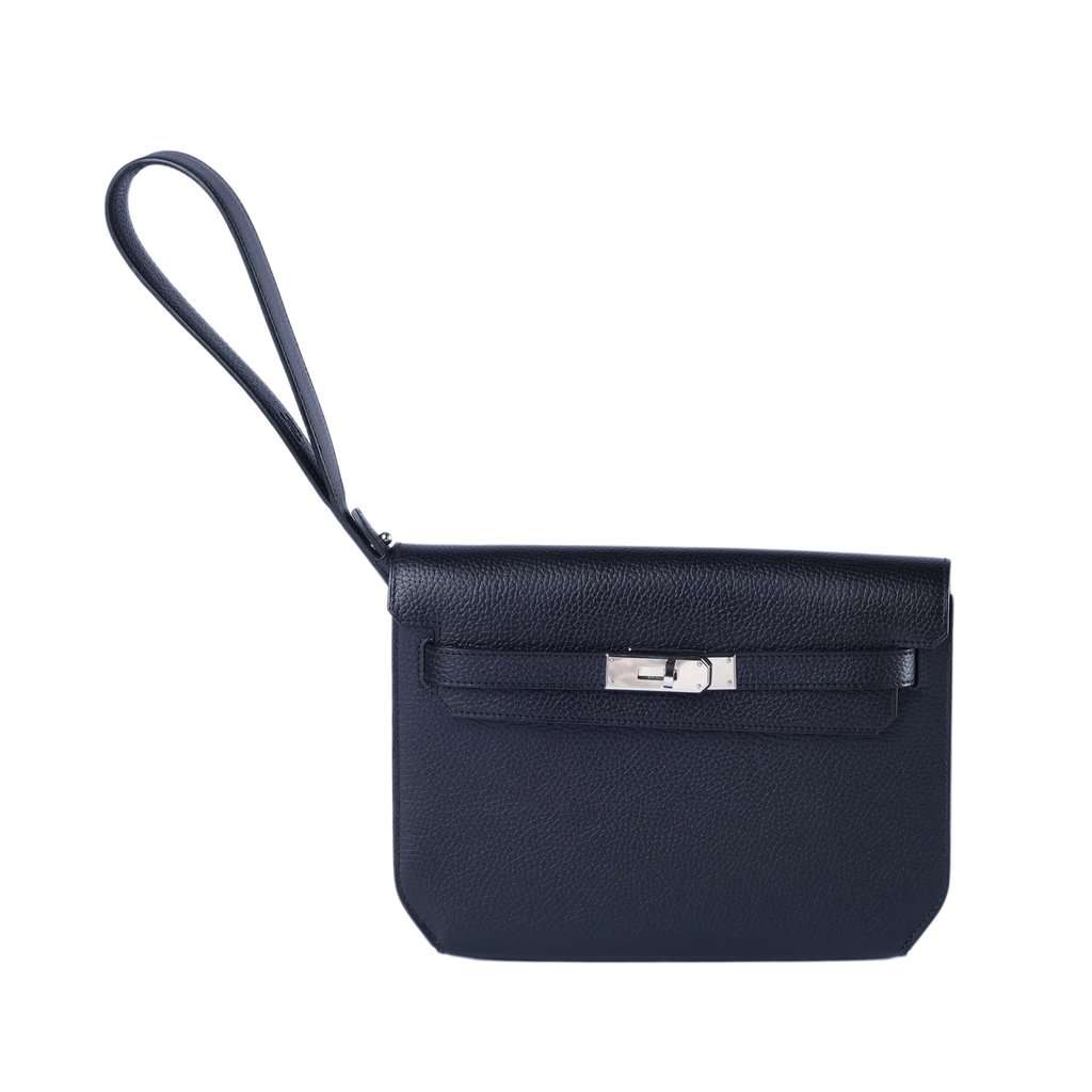 Hermès Kelly Dépêches 25 Noir Galop d’Hermès Palladium Hardware - '20s Black Leather Good - Back View