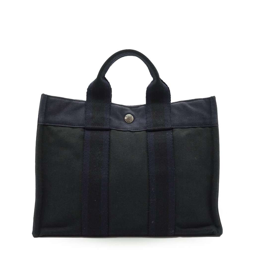Hermes Handbag Vintage Fourre-Tout Navy Canvas Good - Front View