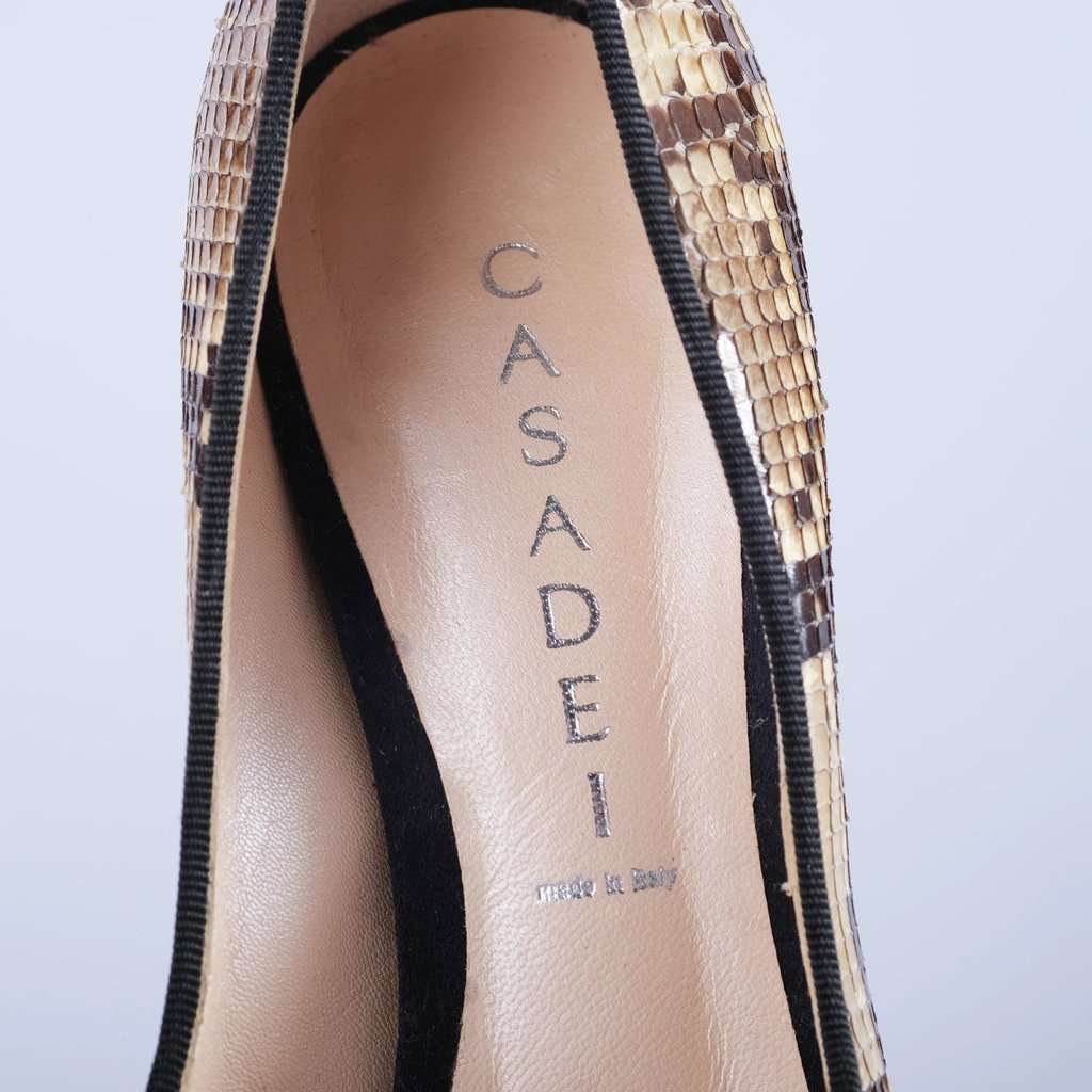 Unsigned Casadei Python Peep Toe Platform Pumps - '10s Black Leather Good - Box View