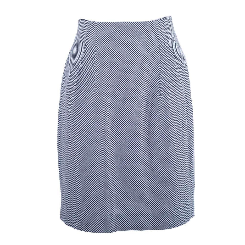 Gucci Vintage Navy & White Micro-Check High-Waist Midi Skirt - '90s Navy Good - Front View