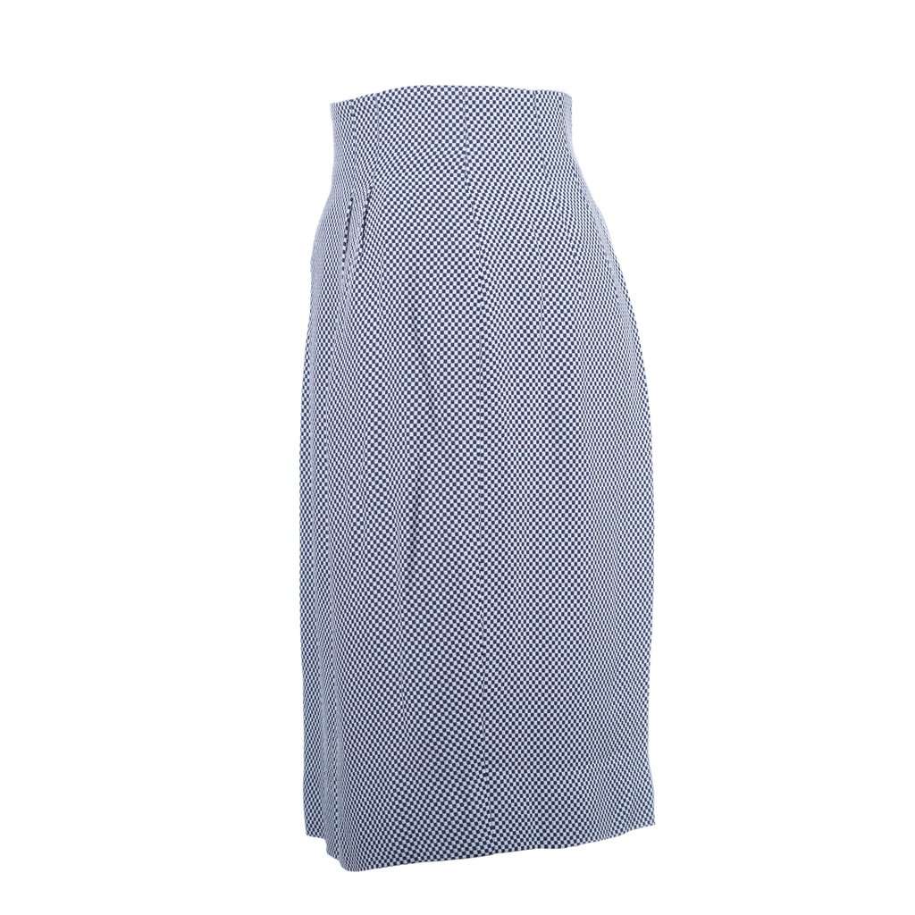 Gucci Vintage Navy & White Micro-Check High-Waist Midi Skirt - '90s Navy Good - Back View