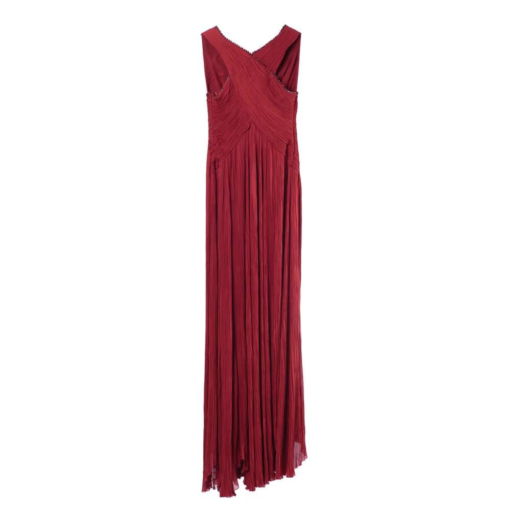 Roberto Cavalli Crimson Grecian Embellished Silk Gown Old Hollywood Maxi Dress- '10s Red Silk Good - Back View