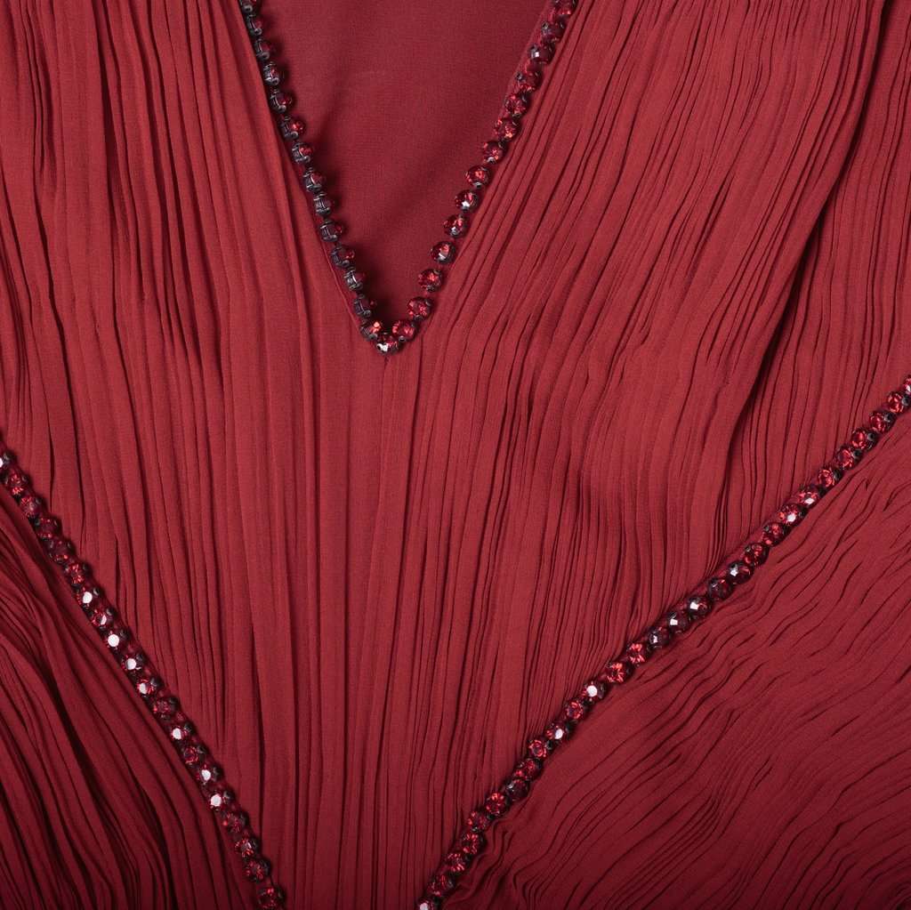 Roberto Cavalli Crimson Grecian Embellished Silk Gown Old Hollywood Maxi Dress- '10s Red Silk Good - Inside View