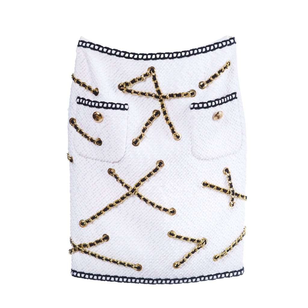 Moschino Resort White Gold Chain Skirt - '10s White Cotton Good - Front View