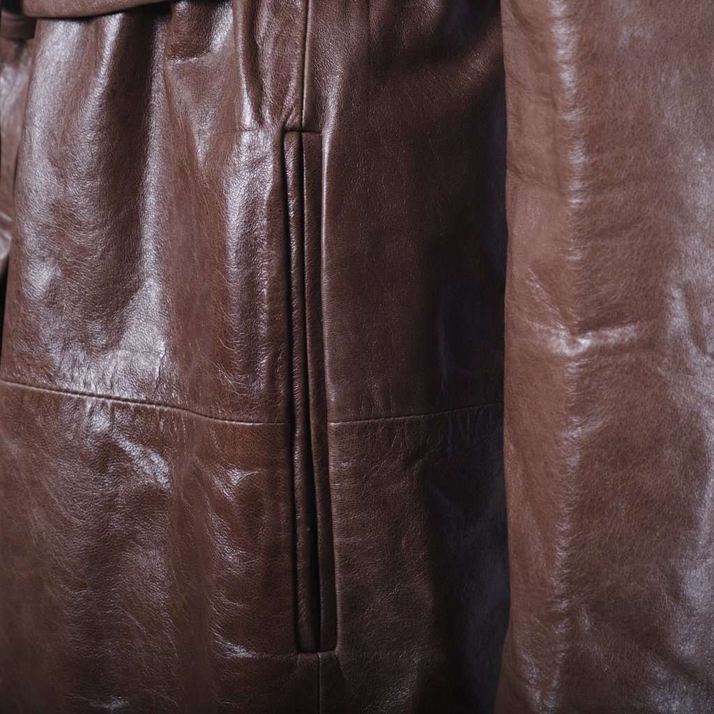 Unsigned Brown Sheepskin Leather Trench Coat - '00s Brown Leather Good - Box View