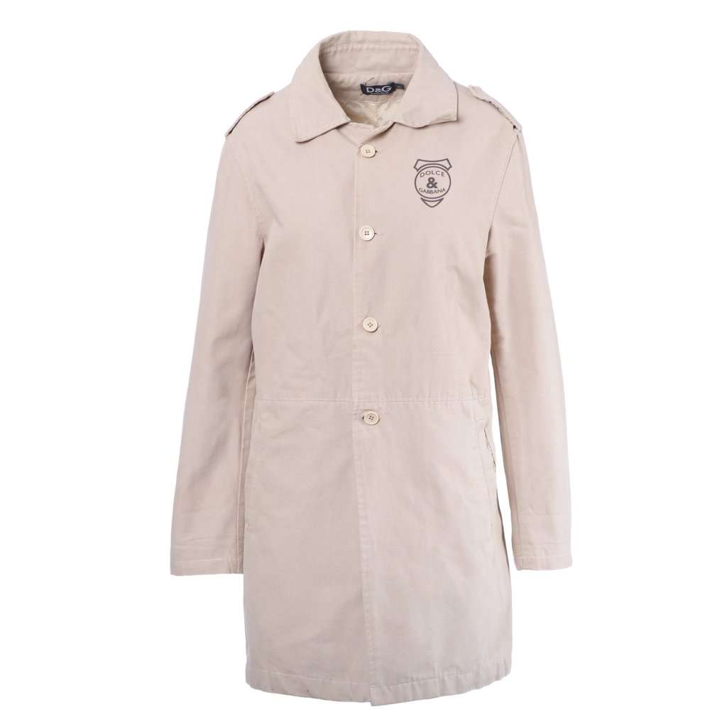 Dolce & Gabbana Beige Trench Coat With Back Graphic- '90s Beige Cotton Good - Front View