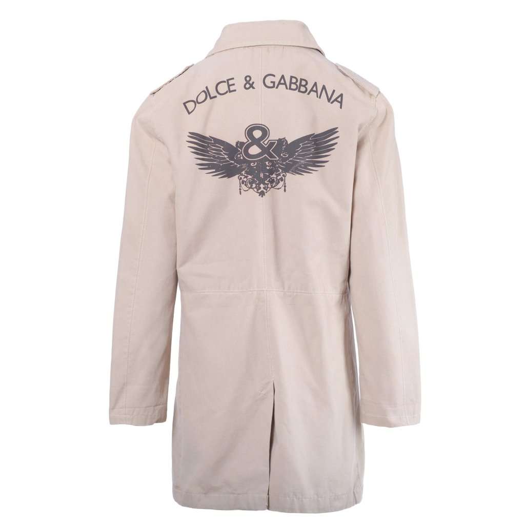 Dolce & Gabbana Beige Trench Coat With Back Graphic- '90s Beige Cotton Good - Inside View