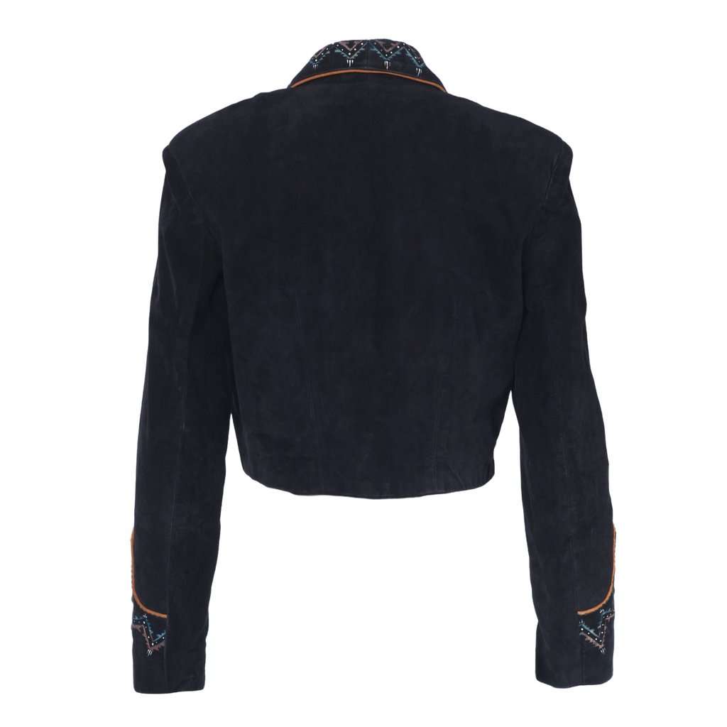 Unsigned Patricia Wolf Embellished Suede Western Jacket in Black - '90s Black Suede Good - Inside View