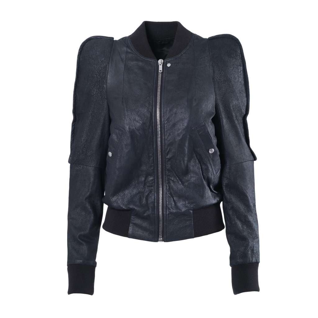 Rick Owens Porterville Metro Flight Jacket - '20s Black Leather Good - Front View
