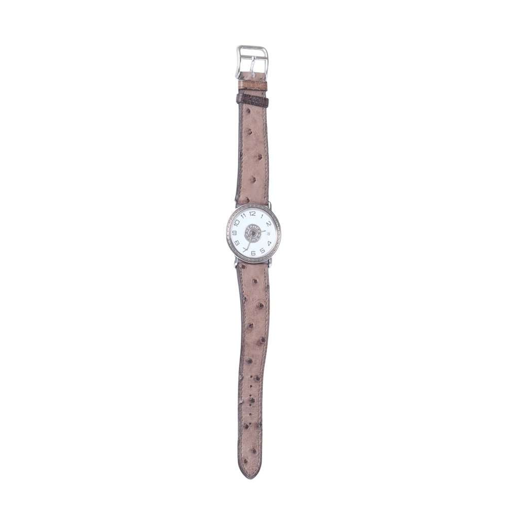 Hermès Sellier 33mm Quartz Watch Full Set - '90s White Leather Good - Inside View