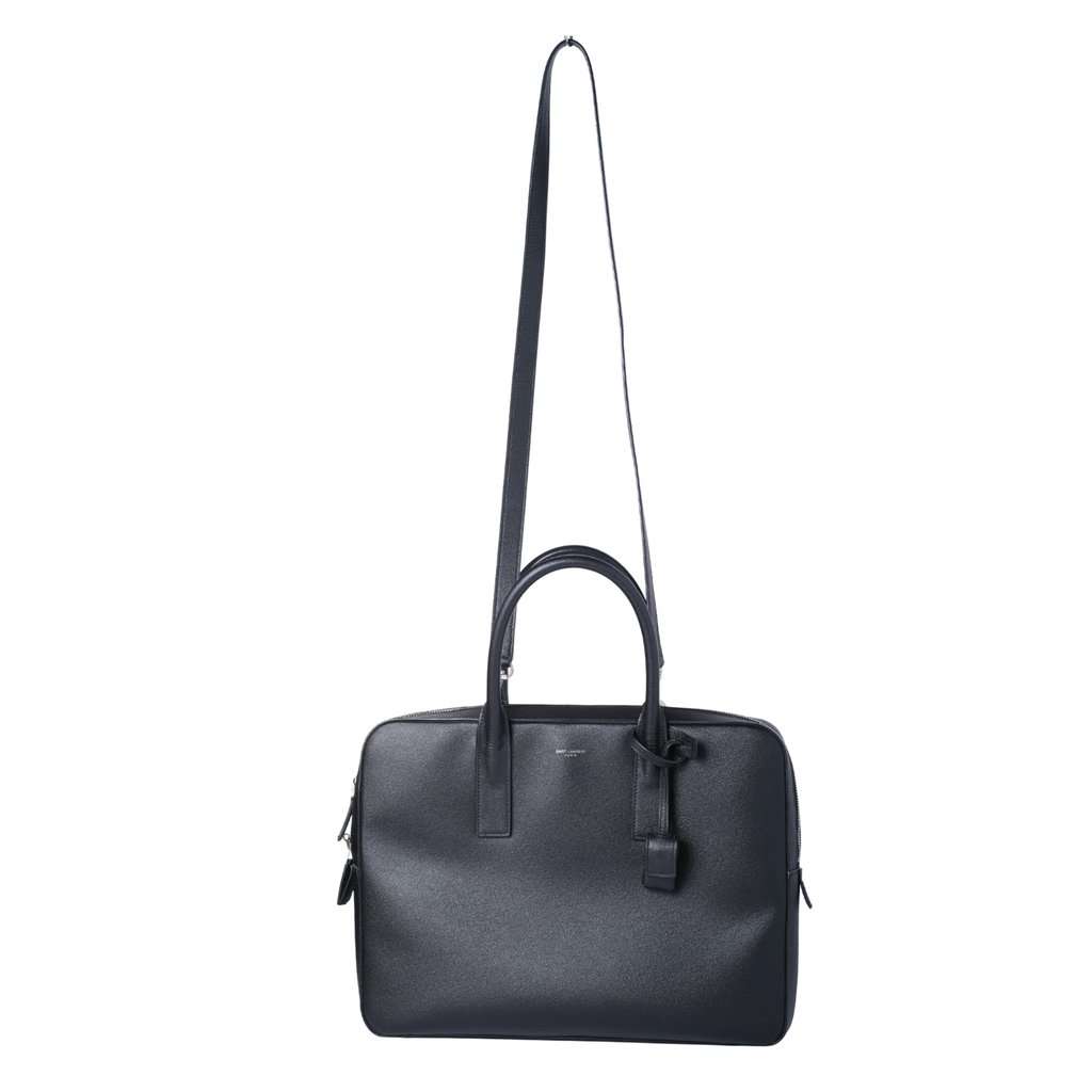 Saint Laurent Museum Black Grained Calfskin Leather Briefcase - '20s Black Leather Good - Back View