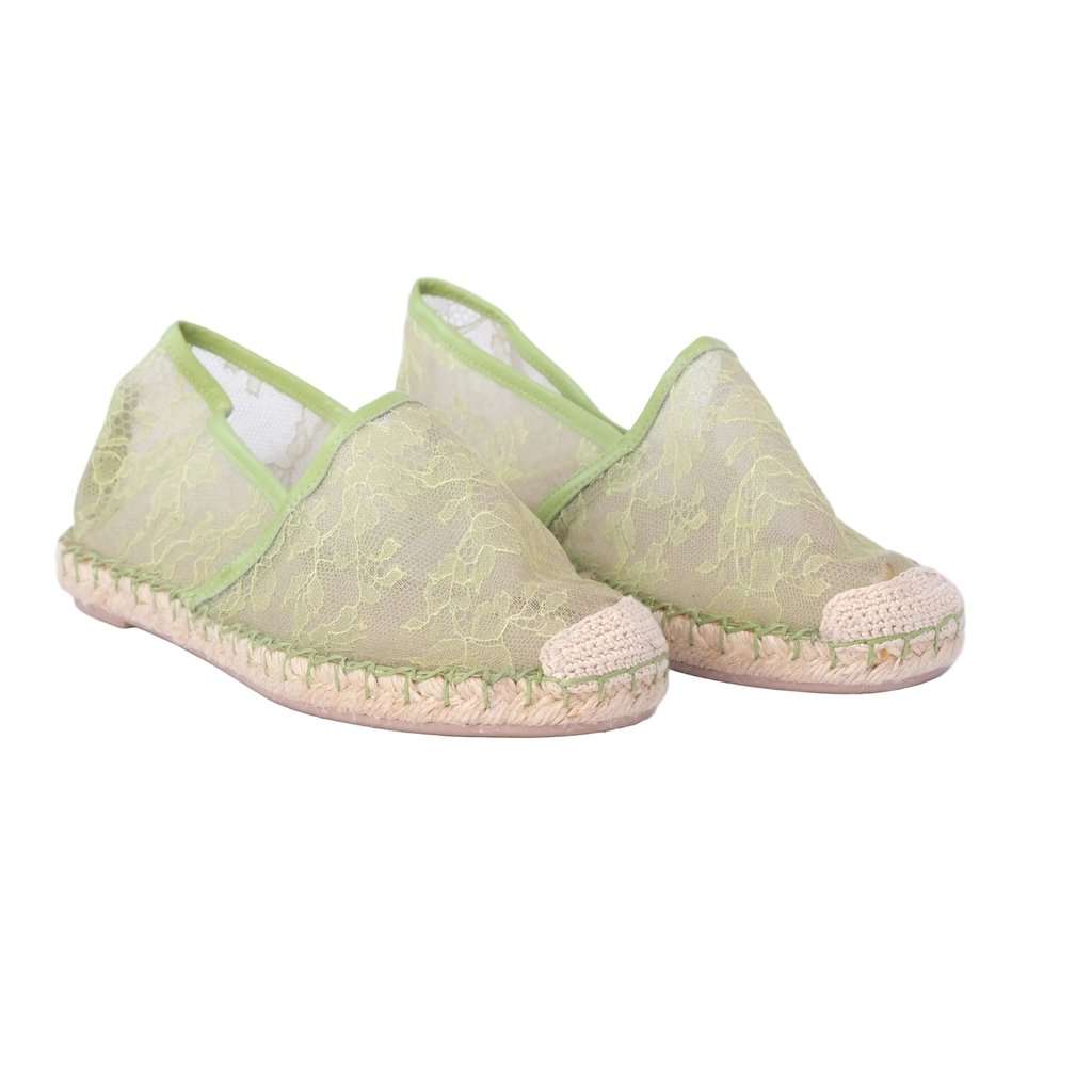 Valentino Garavani Valentino Green Mesh and Lace Espadrille Flats - '10s Green Lace Good - Back View
