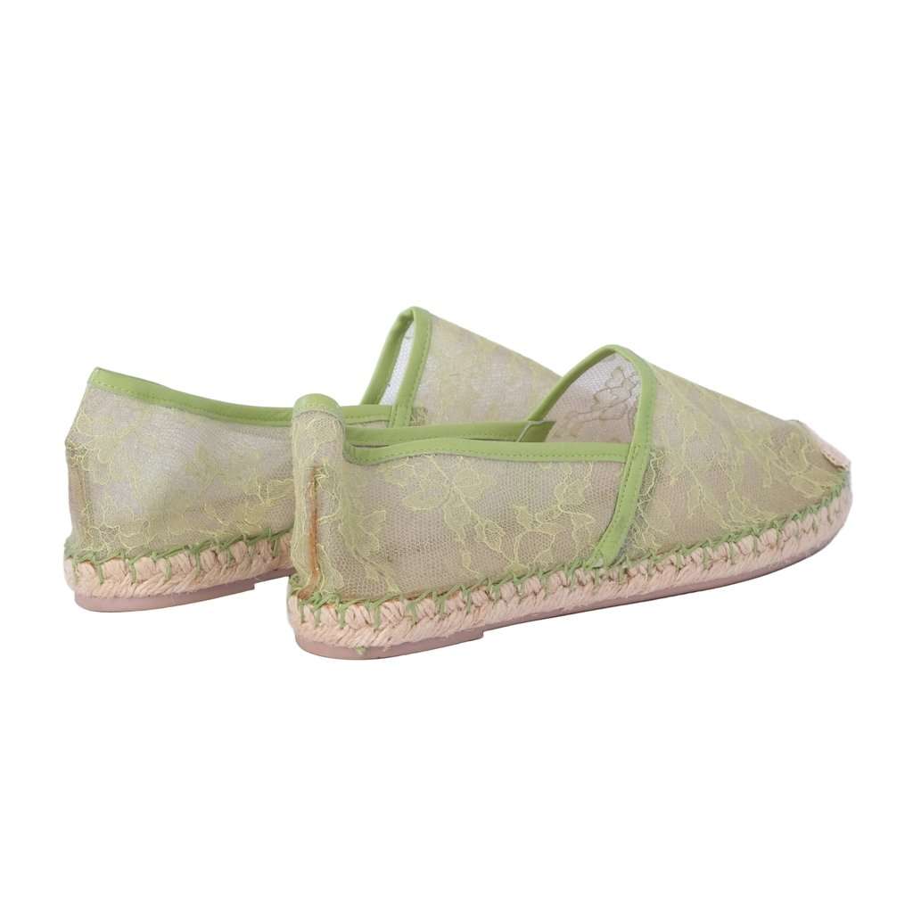 Valentino Garavani Valentino Green Mesh and Lace Espadrille Flats - '10s Green Lace Good - Inside View