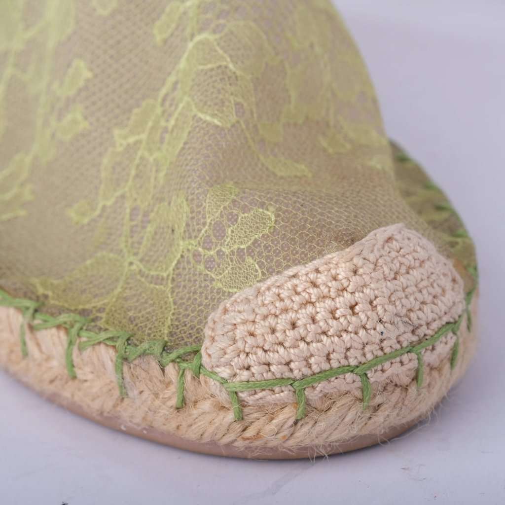 Valentino Garavani Valentino Green Mesh and Lace Espadrille Flats - '10s Green Lace Good - Model View