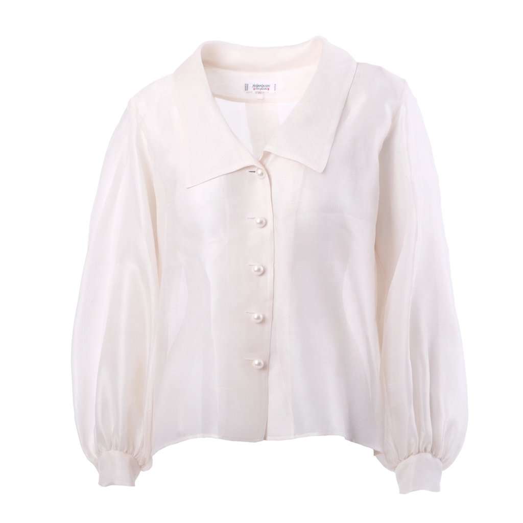 Yves Saint Laurent Rive Gauche Sheer Silk Blouse - '80s White Silk Good - Front View