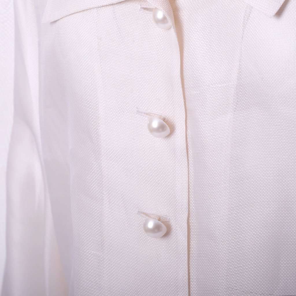 Yves Saint Laurent Rive Gauche Sheer Silk Blouse - '80s White Silk Good - Model View