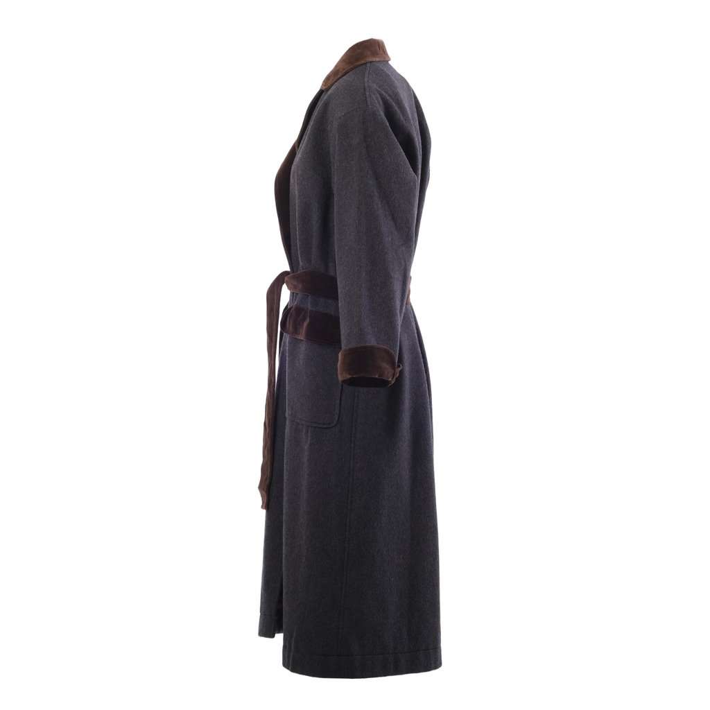 Yves Saint Laurent Rive Gauche Paris Velvet Trim Wool Coat – '70s Brown Velvet Good - Back View