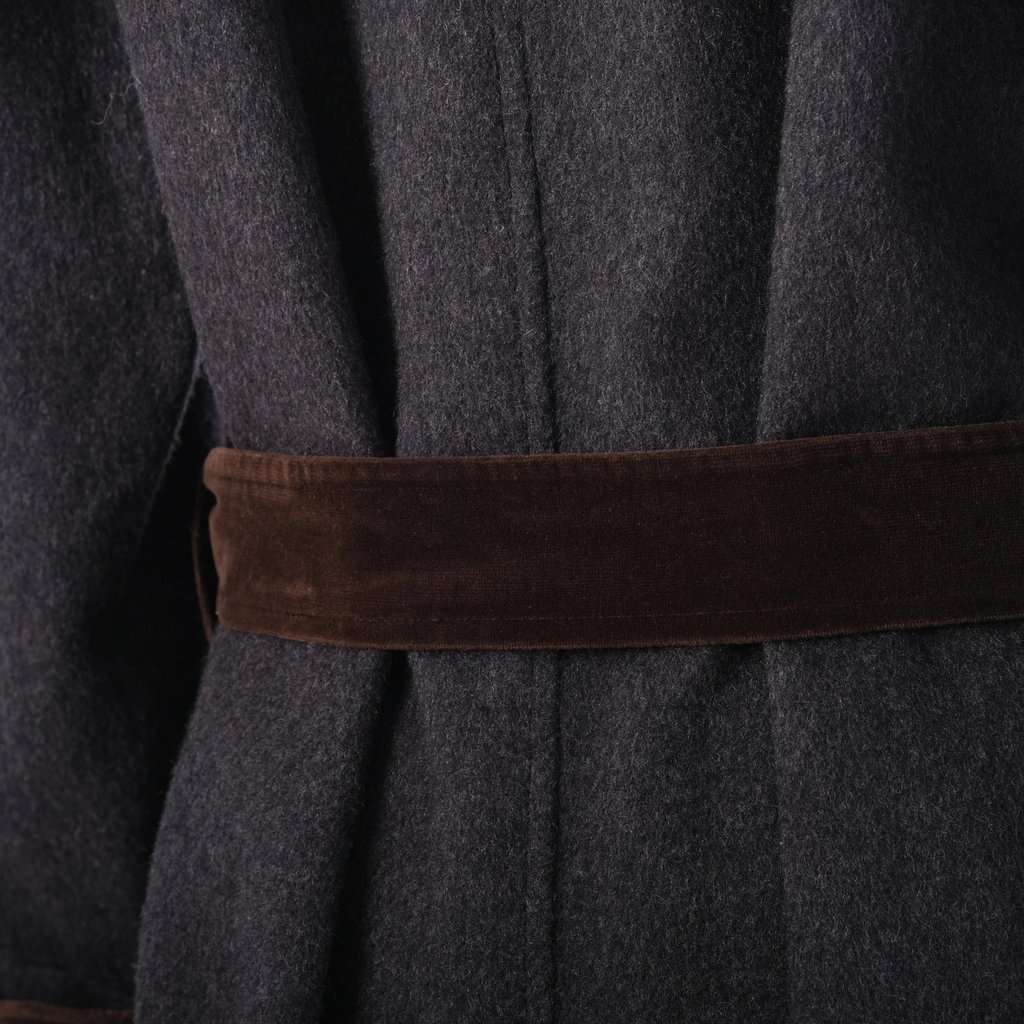 Yves Saint Laurent Rive Gauche Paris Velvet Trim Wool Coat – '70s Brown Velvet Good - Model View