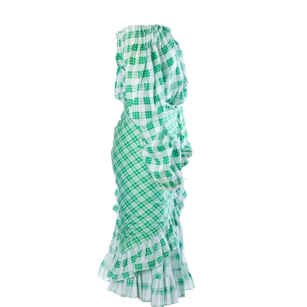 Yves Saint Laurent Green Plaid Peasant Blouse Wrap Skirt Set - '70s Green Good - Inside View