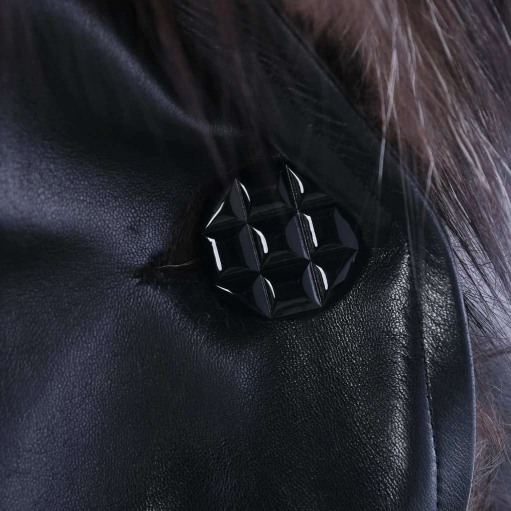 Yves Saint Laurent Black Leather Coat with Silver Fox Fur Trim -'90s Black Leather Good - Box View