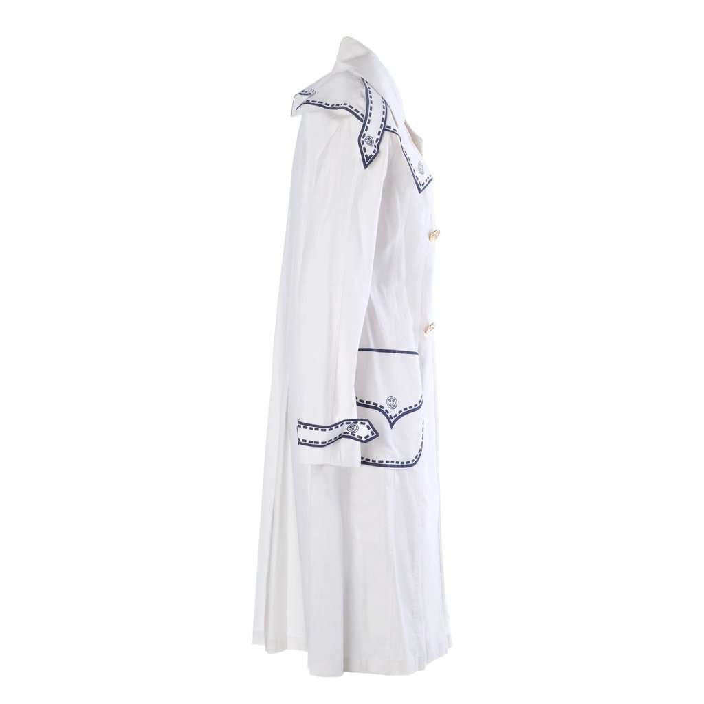 Unsigned Nautical Trompe-L'œil Cotton Coat -'70s White Wool Good - Back View