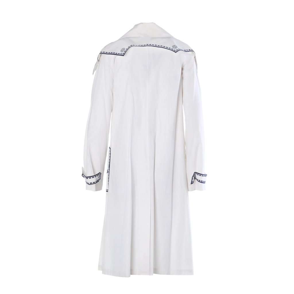 Unsigned Nautical Trompe-L'œil Cotton Coat -'70s White Wool Good - Inside View