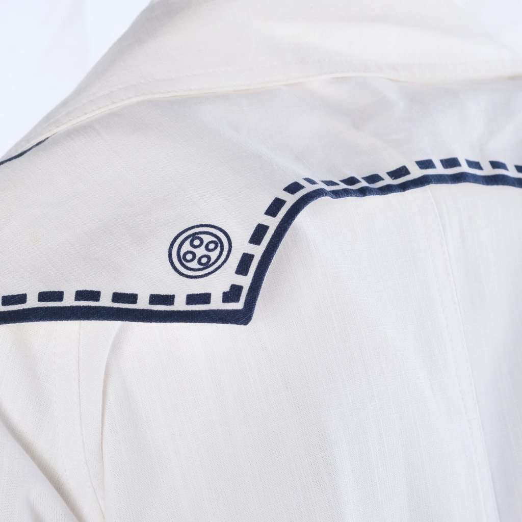 Unsigned Nautical Trompe-L'œil Cotton Coat -'70s White Wool Good - Model View
