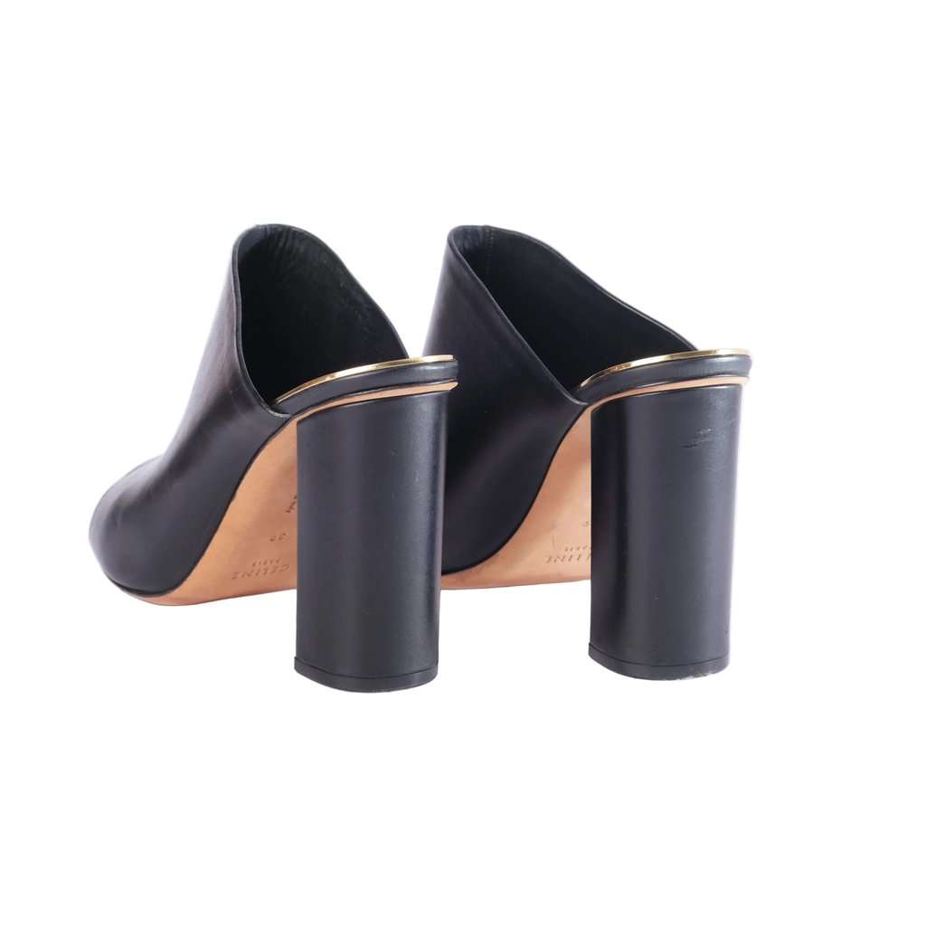 Celine Black Leather Flat Slides With Gold-Tone Details - '10s Black Leather Good - Inside View