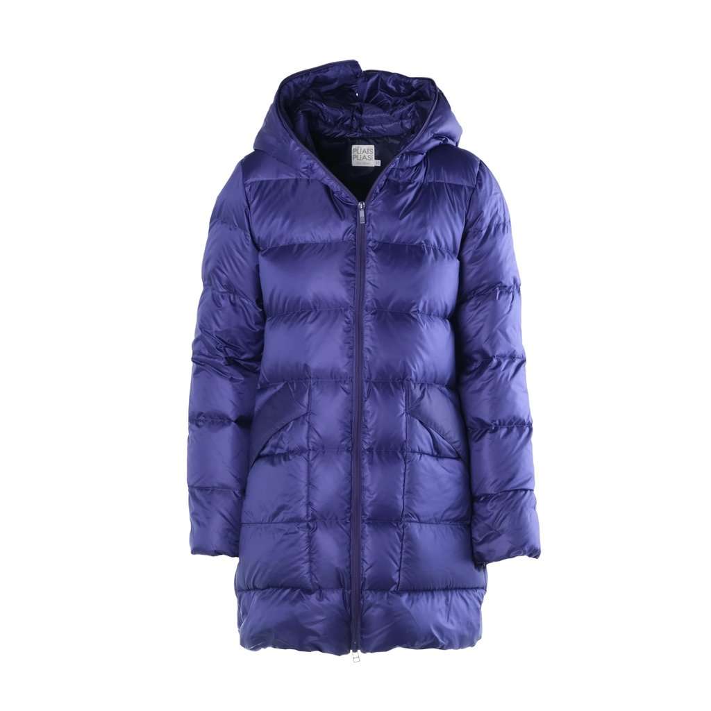 Issey Miyake Pleats Please Issey Miyake Down Jacket Blue - '00s Blue Satin Good - Front View