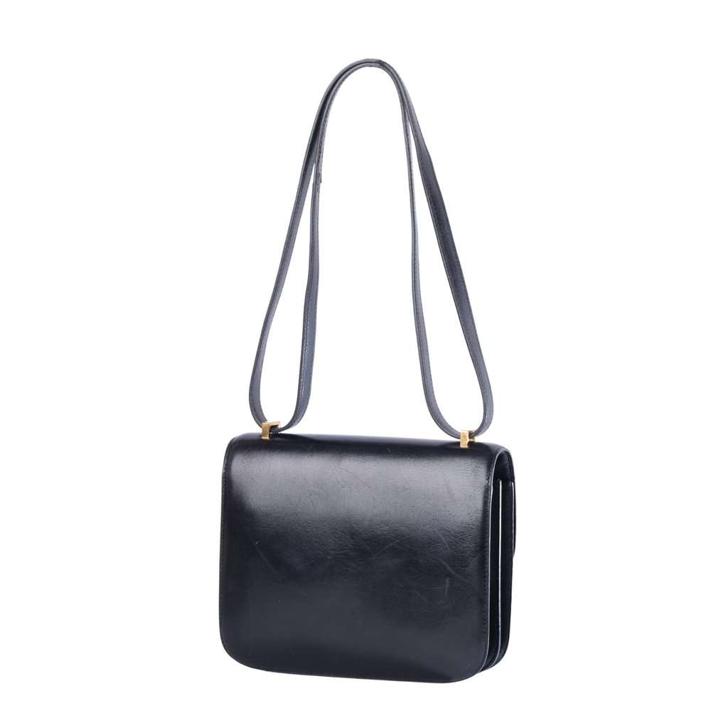 Hermès Constance 18 Black Box Calfskin Shoulder Bag - '80s Black Leather Good - Back View