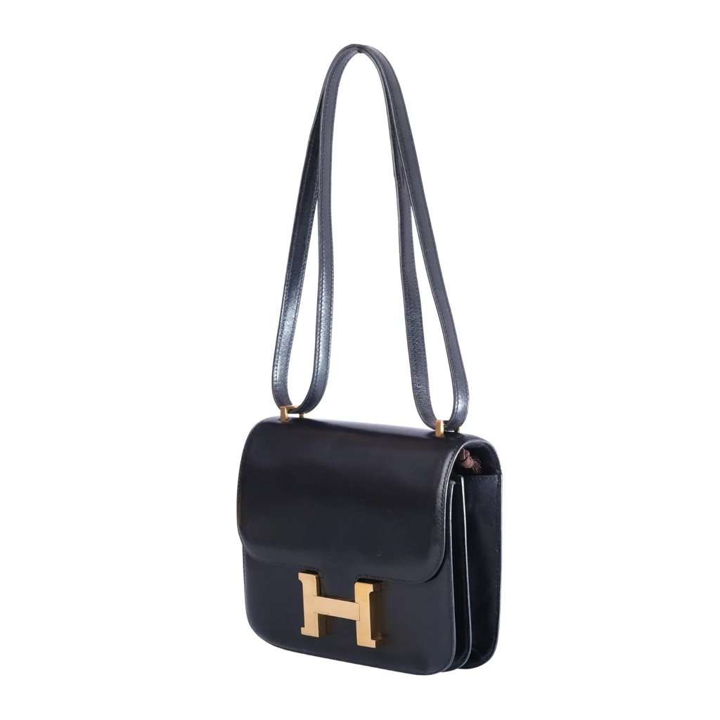 Hermès Constance 18 Black Box Calfskin Shoulder Bag - '80s Black Leather Good - Inside View