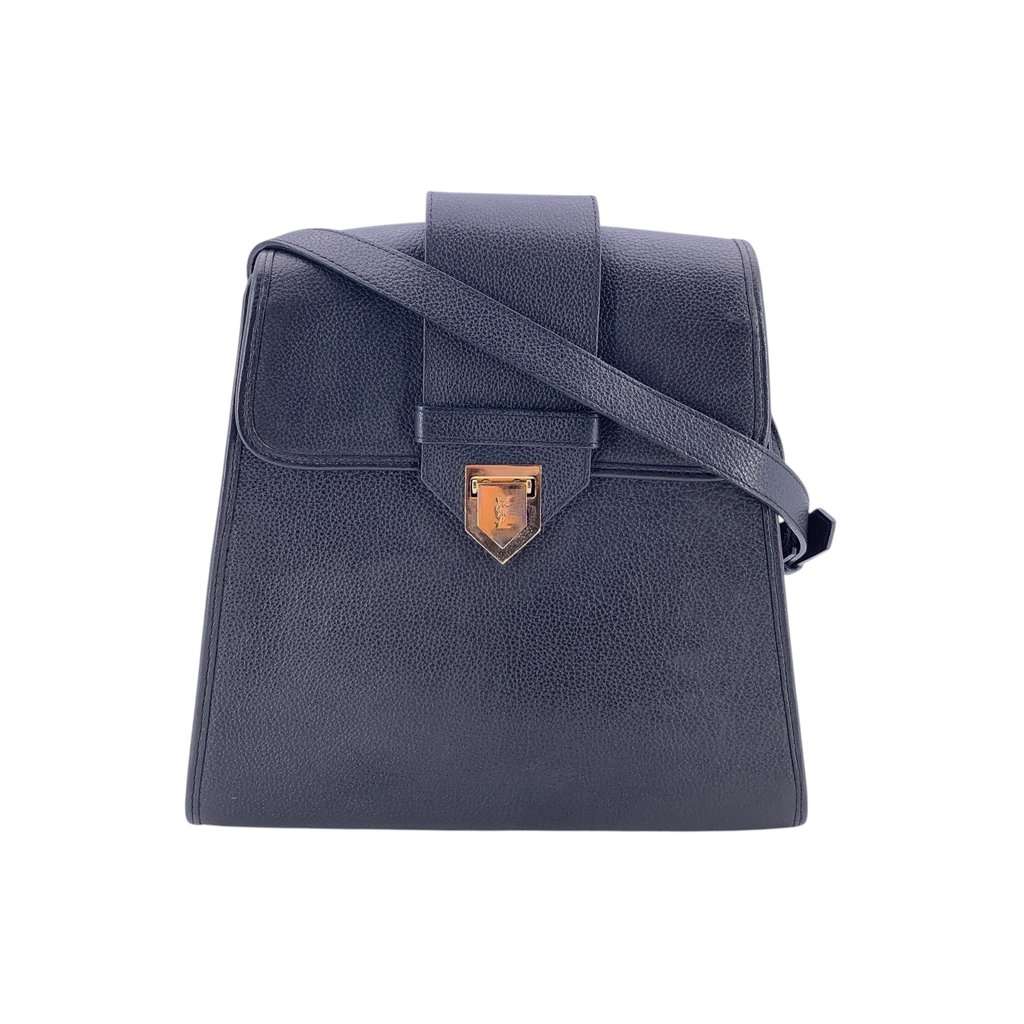 Yves Saint Laurent Shoulder Bag Vintage Trapeze Black Leather Good - Front View