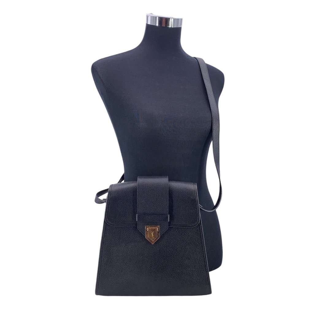 Yves Saint Laurent Shoulder Bag Vintage Trapeze Black Leather Good - Back View