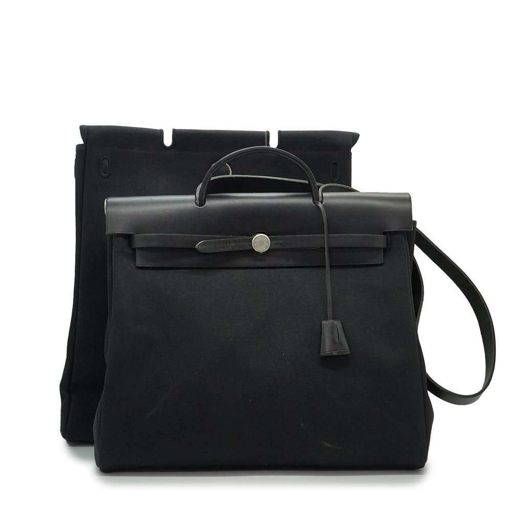 Hermes Shoulder Bag Herbag Black Leather Good - Front View