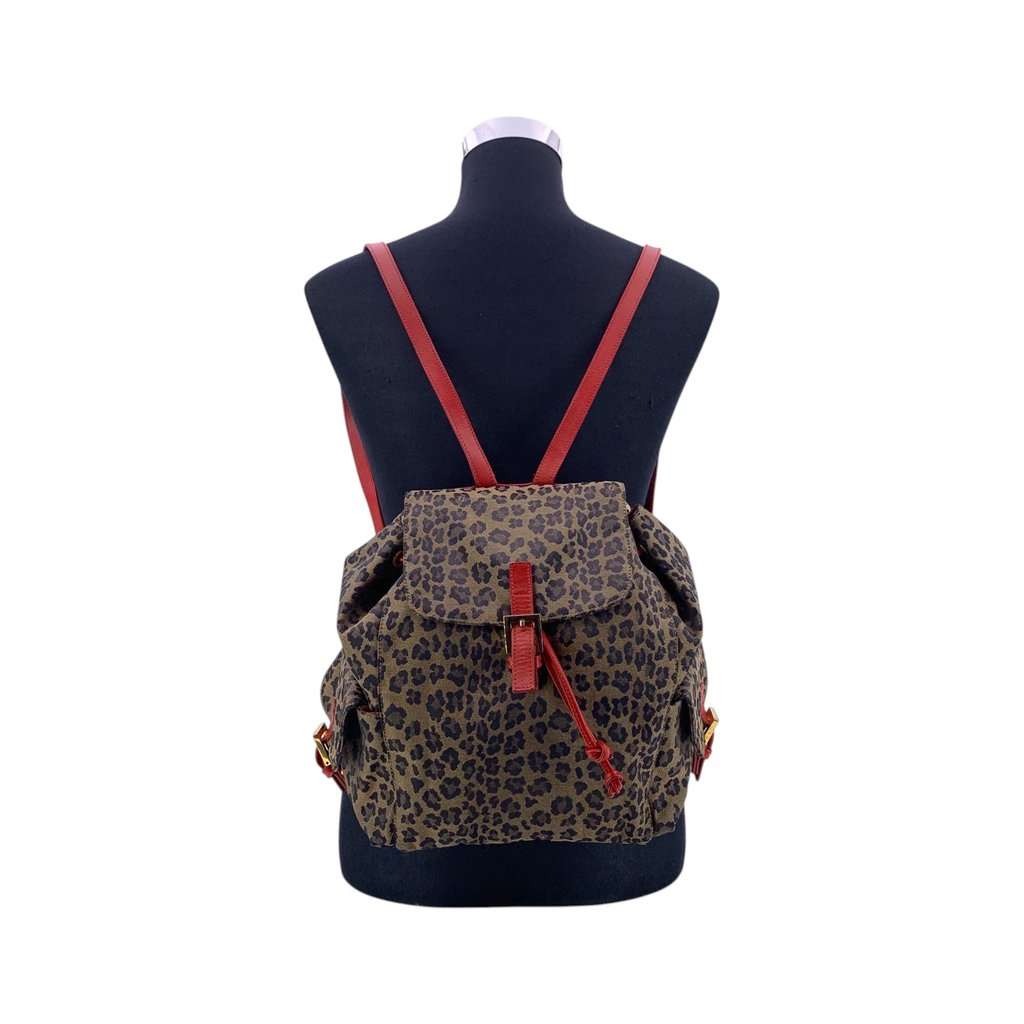 Fendi Backpack Vintage Leopard Red Canvas Good - Back View