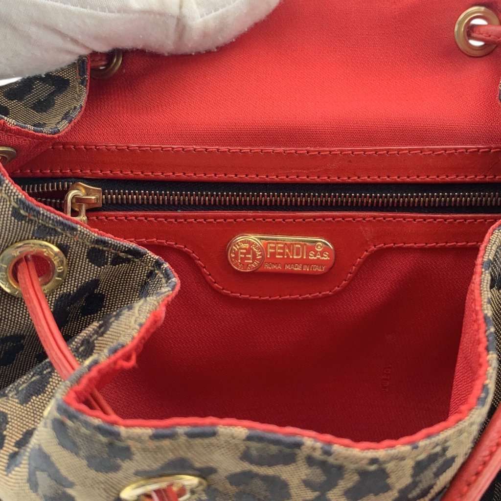 Fendi Backpack Vintage Leopard Red Canvas Good - Box View