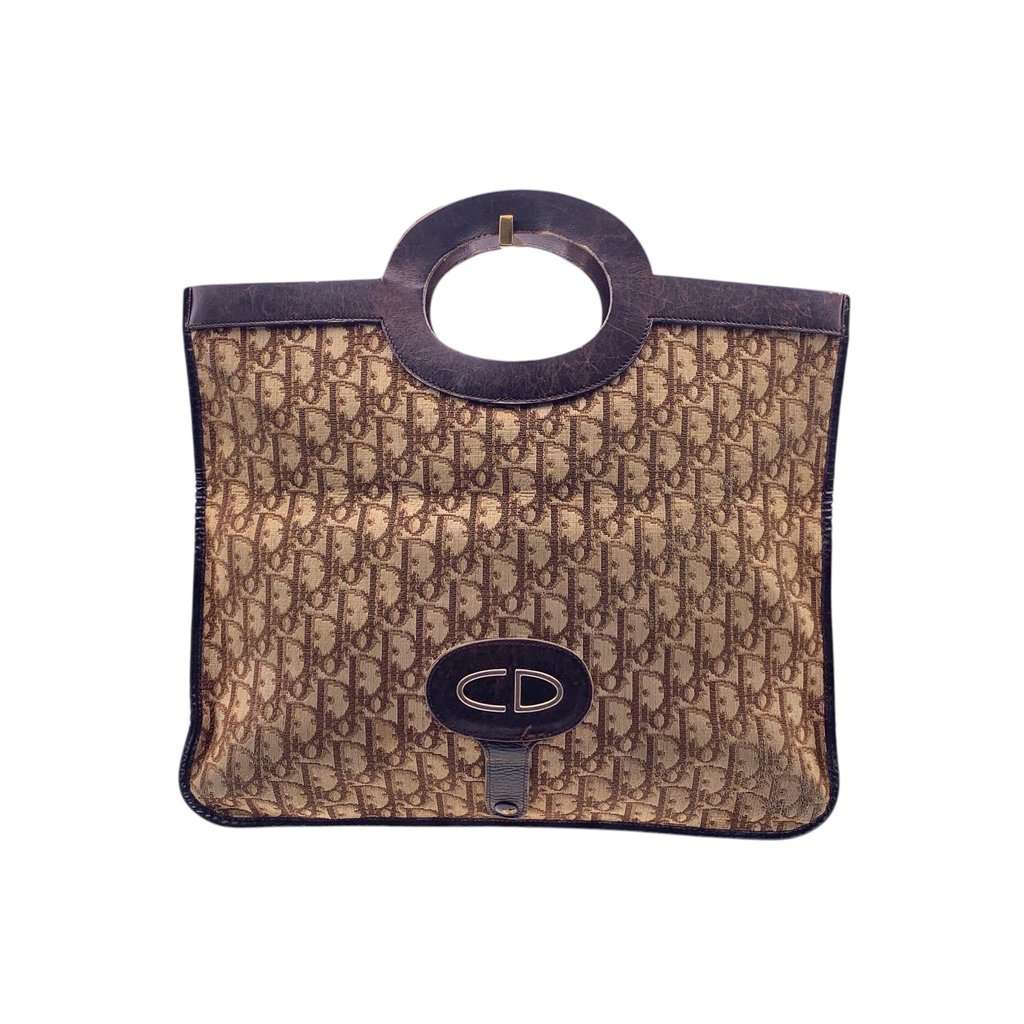 Dior Clutch Bag Vintage Trotter Brown Canvas Good - Front View