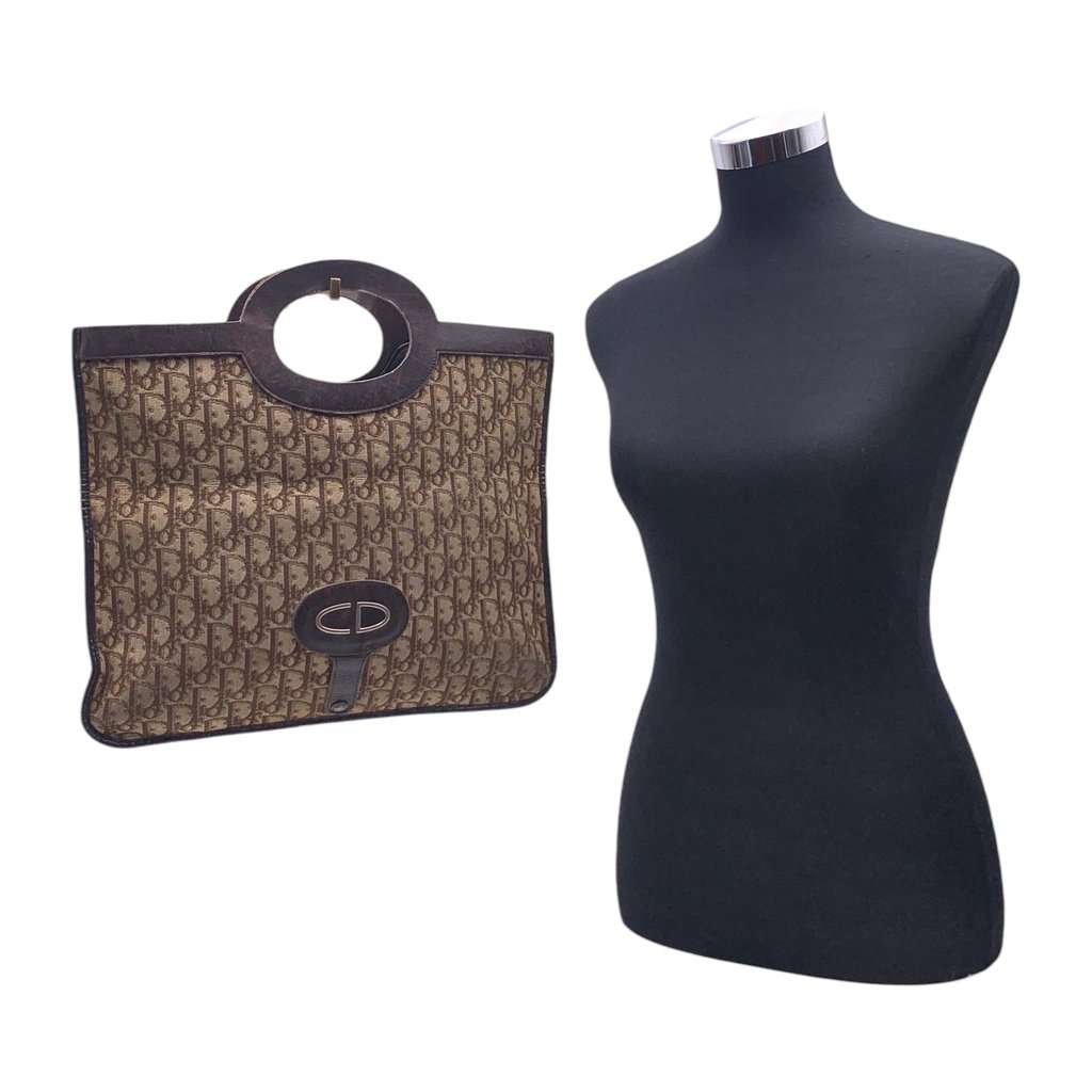 Dior Clutch Bag Vintage Trotter Brown Canvas Good - Back View