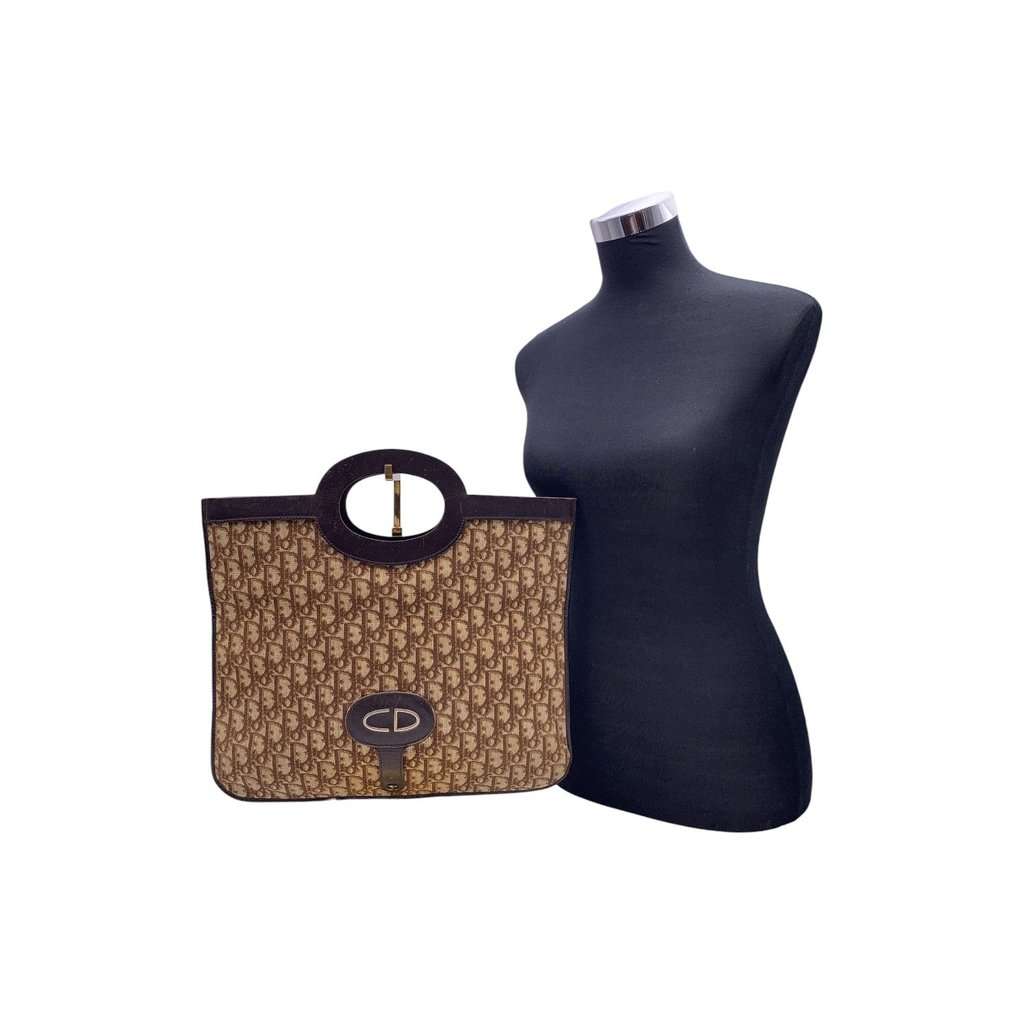 Dior Clutch Bag Vintage Trotter Brown Canvas Good - Back View