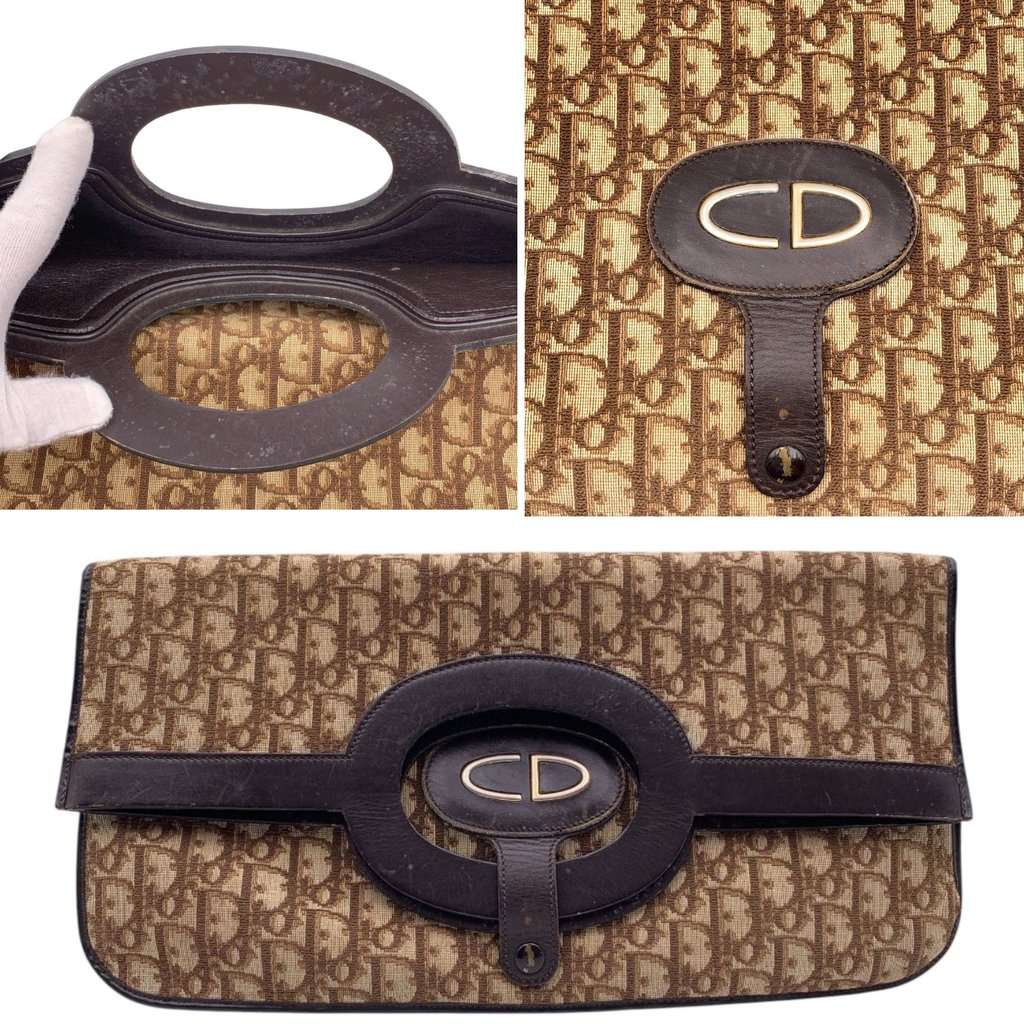 Dior Clutch Bag Vintage Trotter Brown Canvas Good - Model View